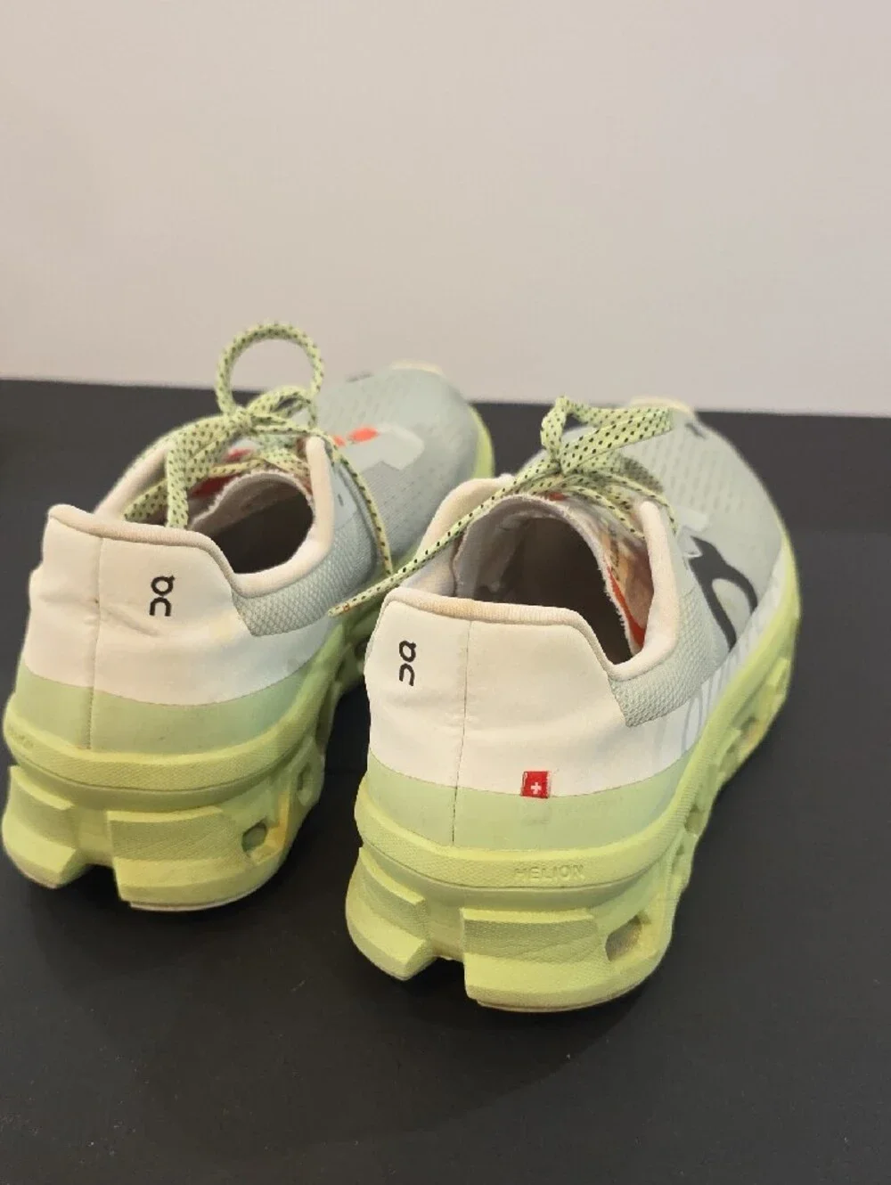 On Running CloudMonster Women’s Gray Sneakers with Lime & Coral Size 9.5